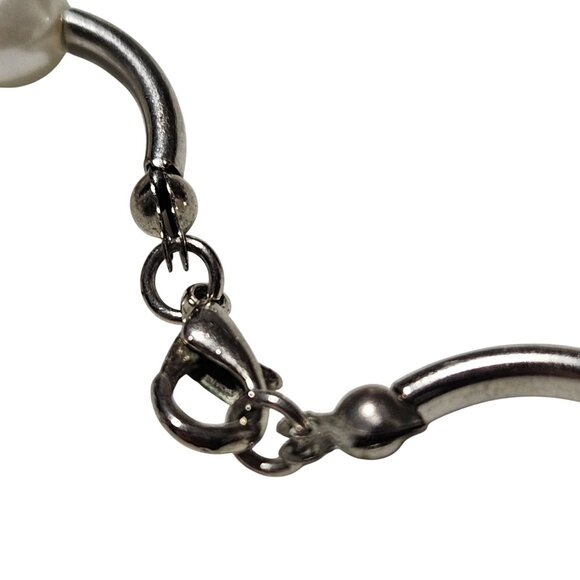 Elegant Handcrafted Silver Tone Faux Pearl  Faceted Bead Necklace Fashion Women - Picture 4 of 6